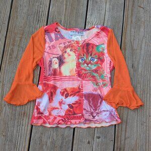 Girl's Kittens & Roses Bell Sleeved Top
